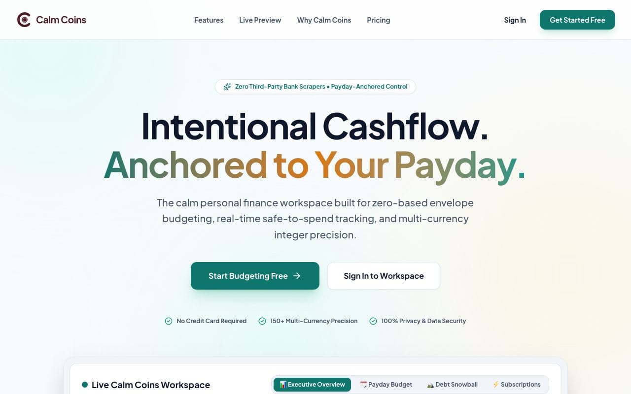 Calm Coins home page