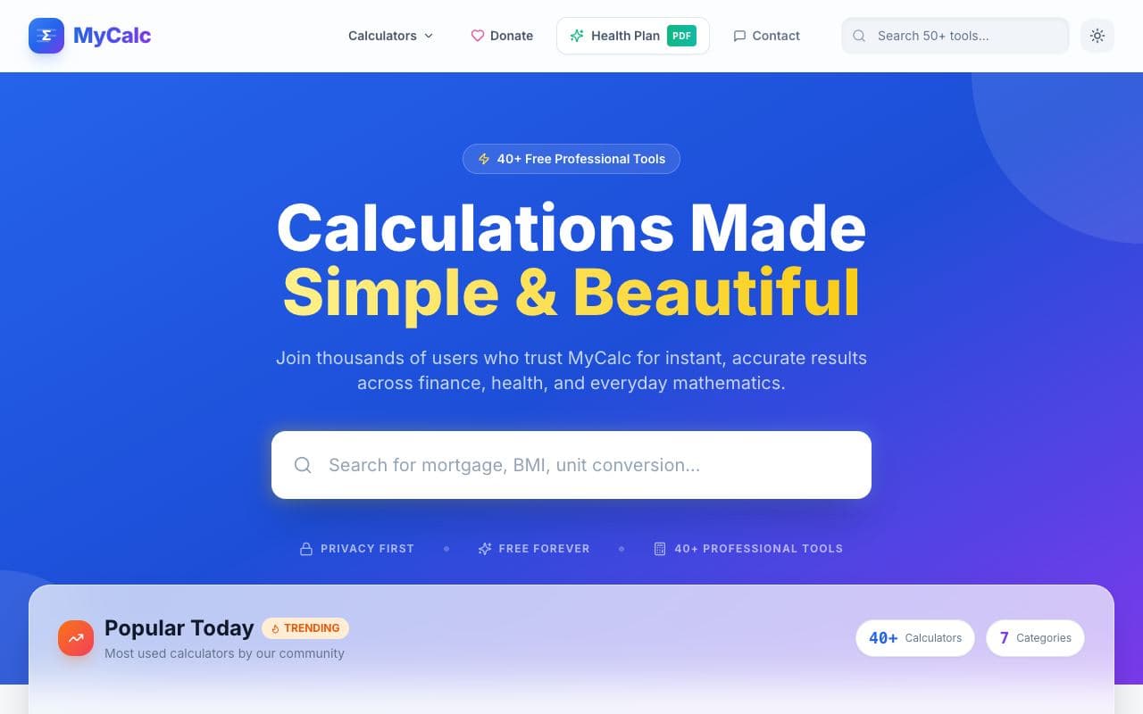 MyCalc home page